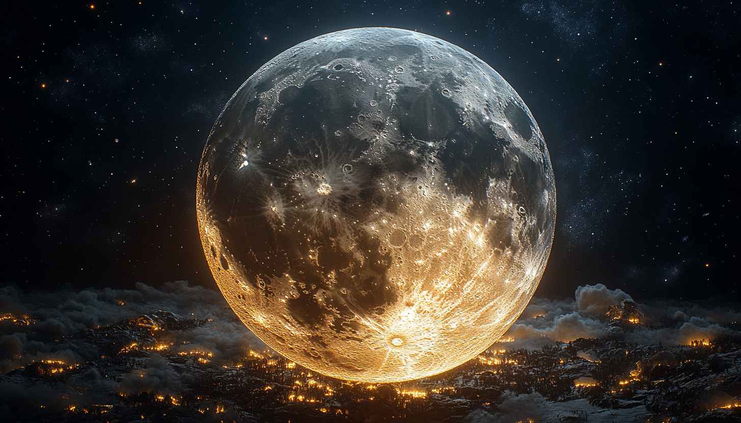 Full Moon Wallpaper: Lunar Surface with Starry Night Scenery