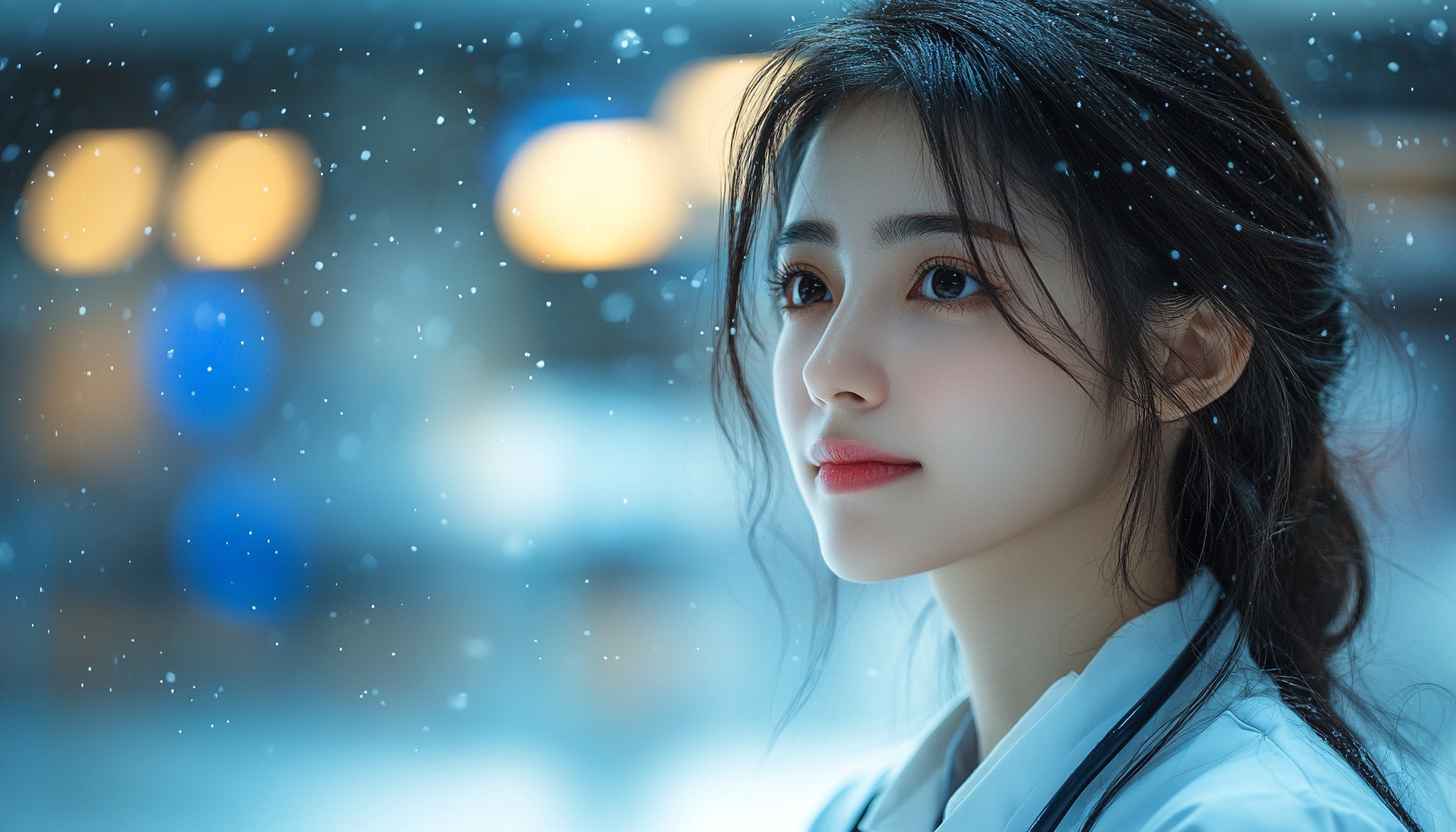 Aesthetic Anime Girl Wallpaper: Winter Scenery, Snowflakes, Elegant Beauty
