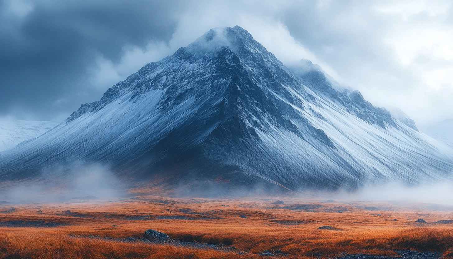 Mountain Landscape Wallpaper: Snowy Peaks, Red Grass 4K HD
