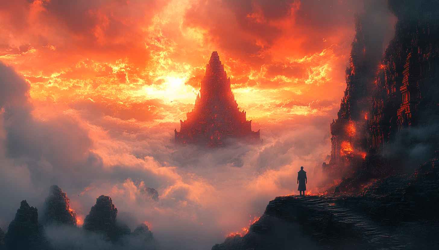 Fantasy Landscape Wallpaper: Temple in Clouds 4k Background