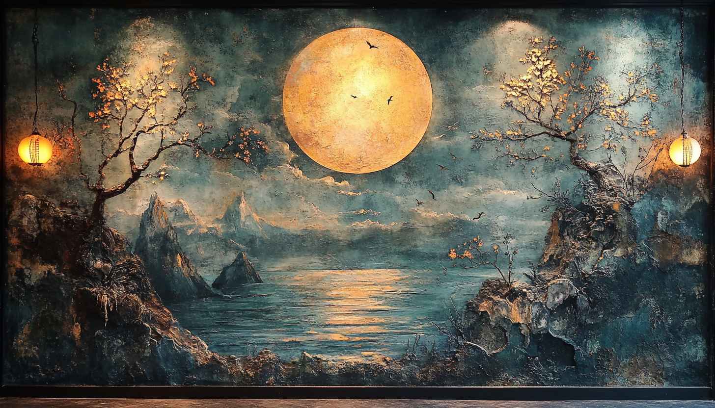 Serene Moonlit Landscape Wallpaper: Nature Art Background