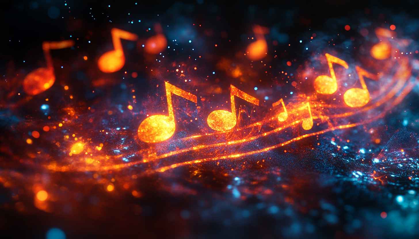 Glowing Music Notes Wallpaper, Artistic, Desktop Backgrounds, 4K
