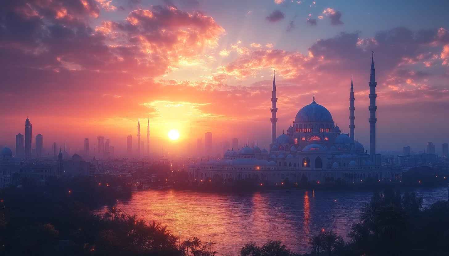 Sunset Mosque Wallpaper, Islamic Architecture, Cityscape Backgrounds