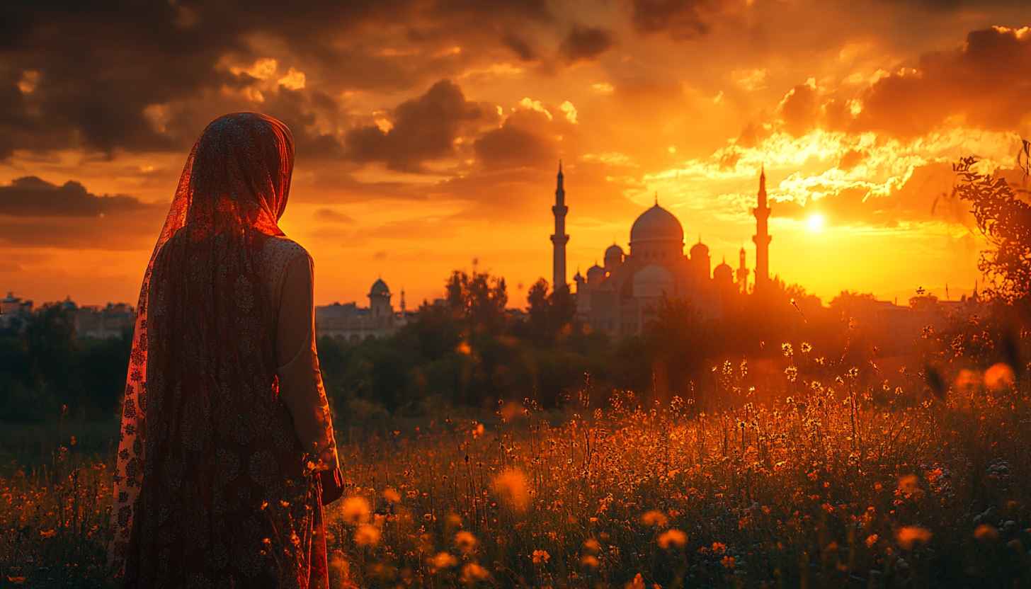 Islamic Wallpaper: Muslim Woman, Mosque, Sunset Scenery HD