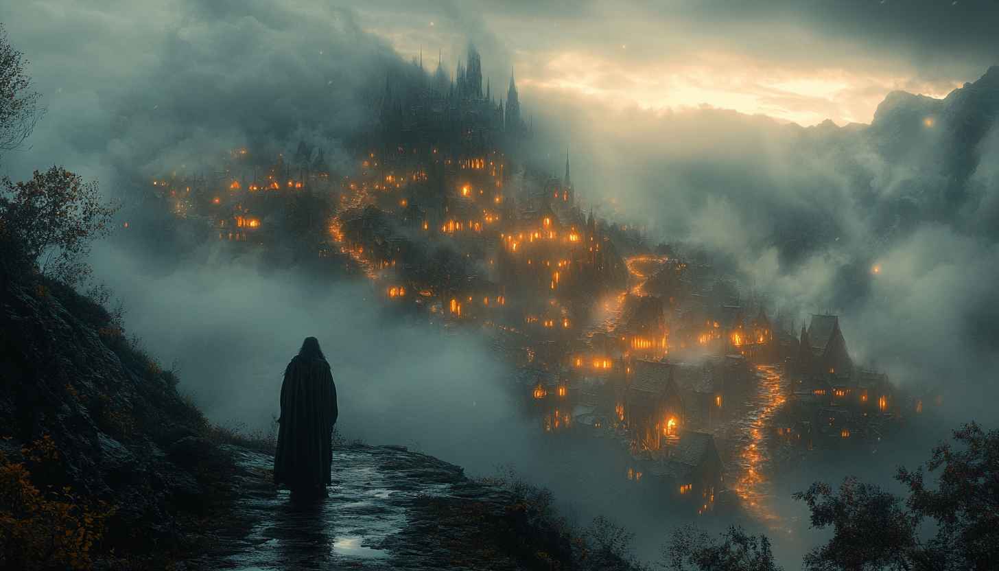 Fantasy Village Wallpaper, Misty Landscape, Medieval Town Scenery, 4K