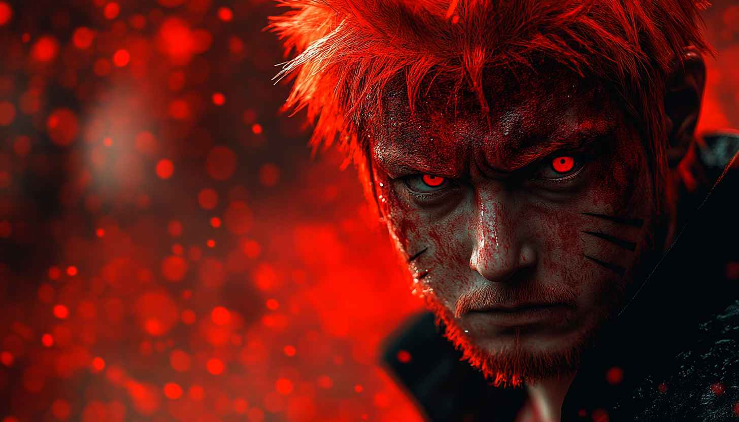 Naruto Wallpaper: Intense Anime Character Portrait in Fiery Red
