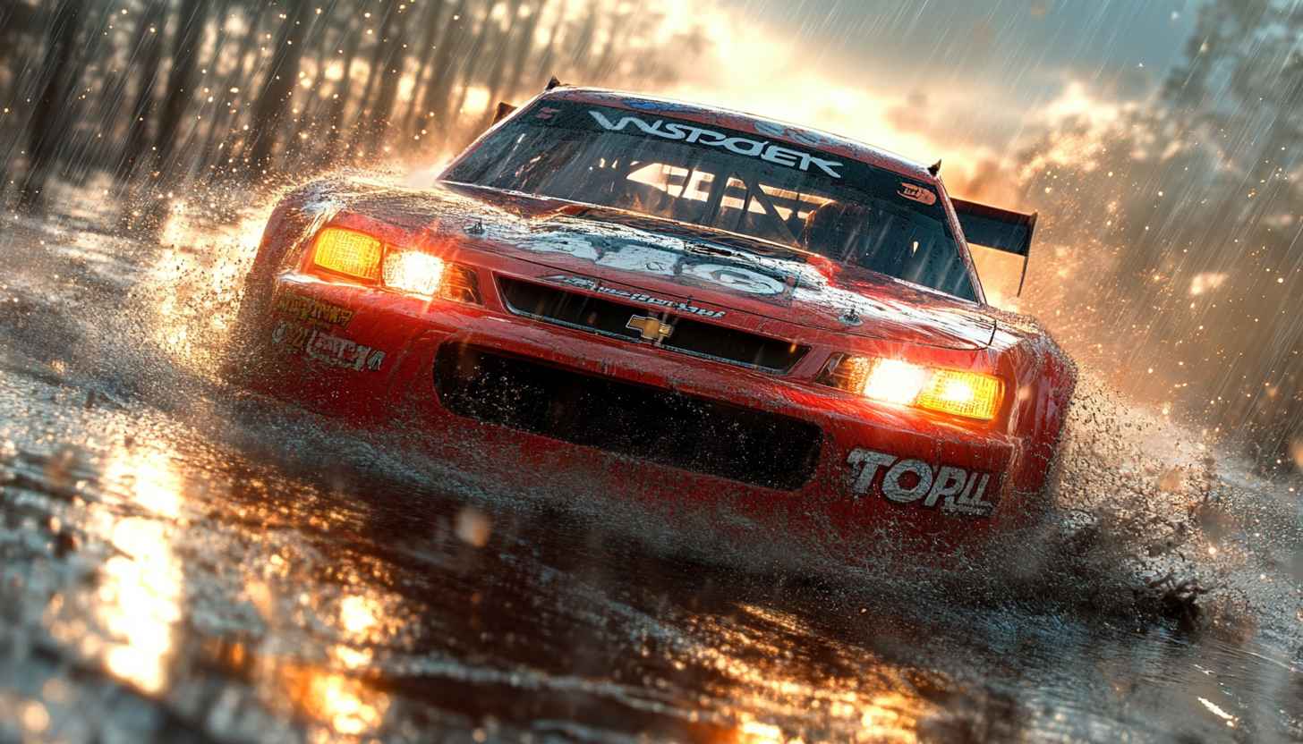 Red Racing Car Wallpaper, Wet Road, Vehicle 4k Wallpaper