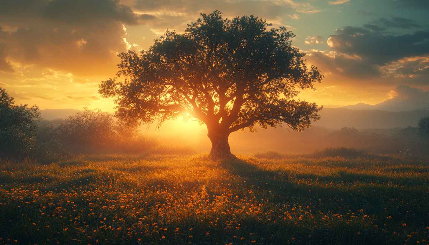 Sunset Tree Landscape Wallpaper - Nature Desktop Background 4K