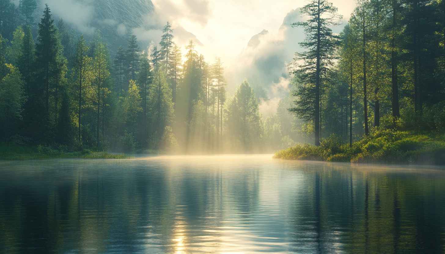 Serene Lake Landscape Wallpaper: Nature, Forest, Water, Scenery, 4K