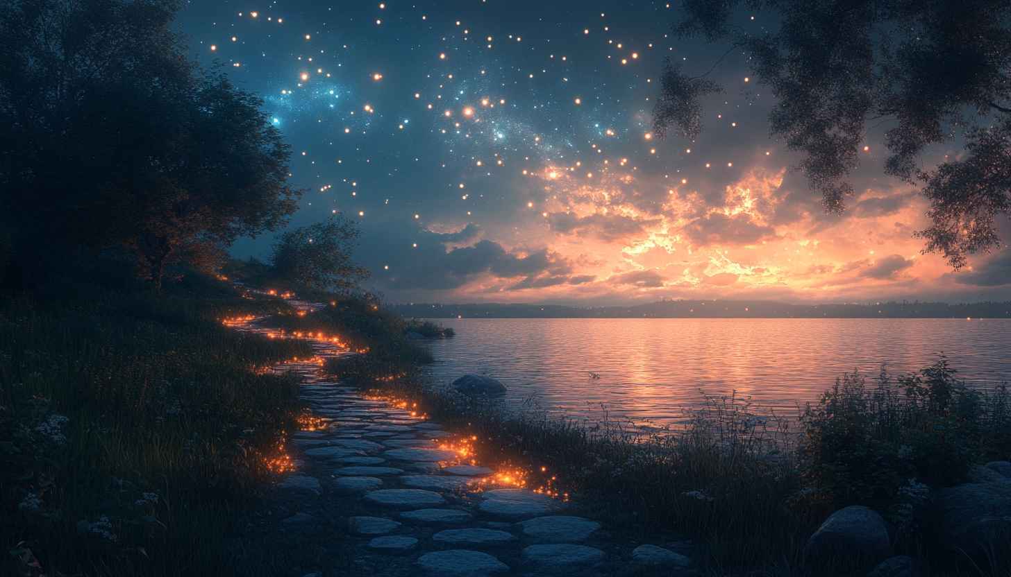 Night Sky Lake Scenery Wallpaper for Desktop and Mobile