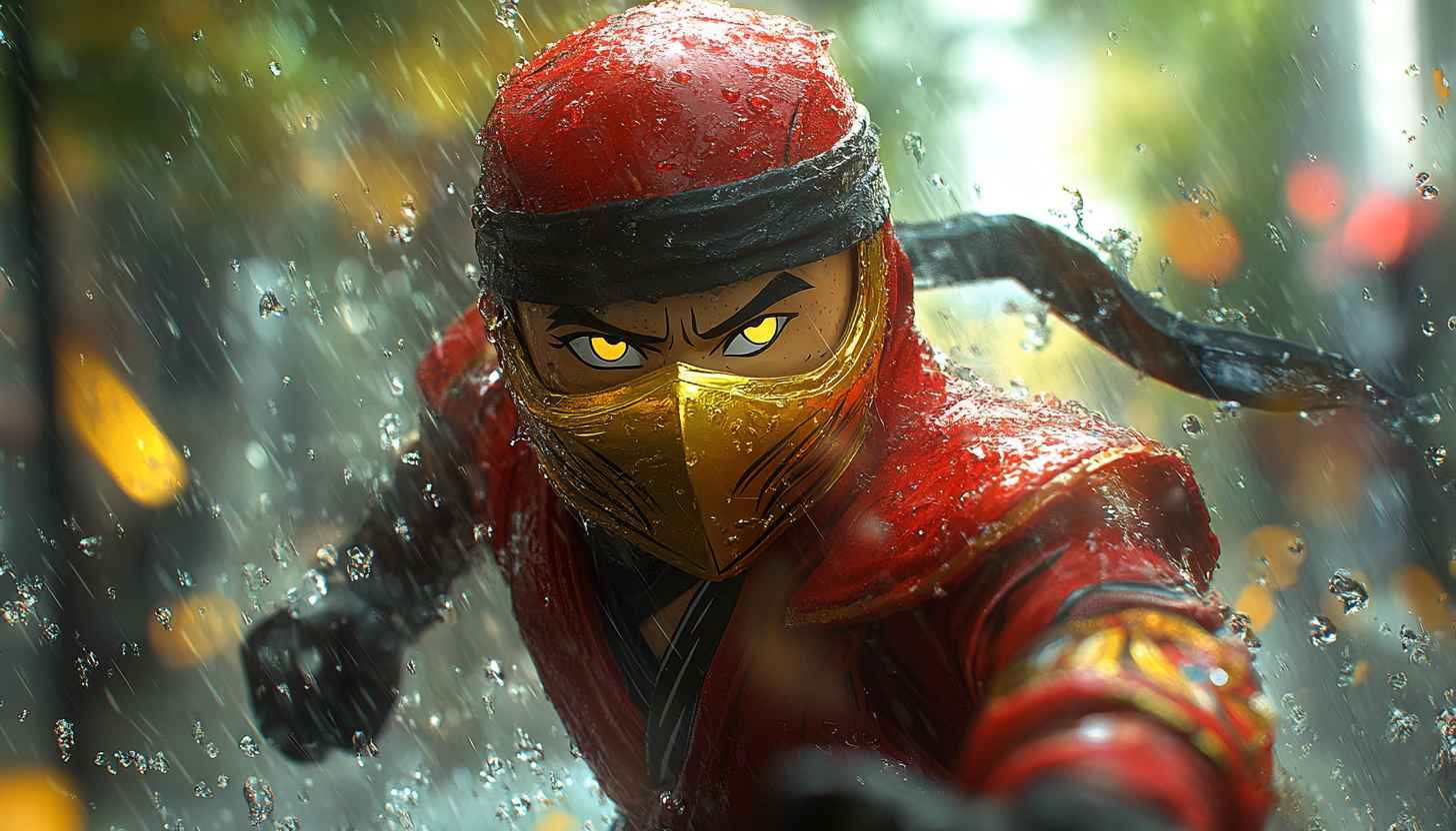 Mortal Kombat Ninja Wallpaper: Rain, Red, Gold Mask, Character