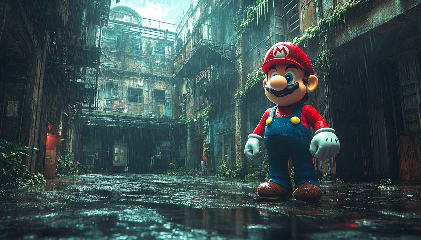 Mario Game Wallpaper: Super Mario Rainy City Background Scenery