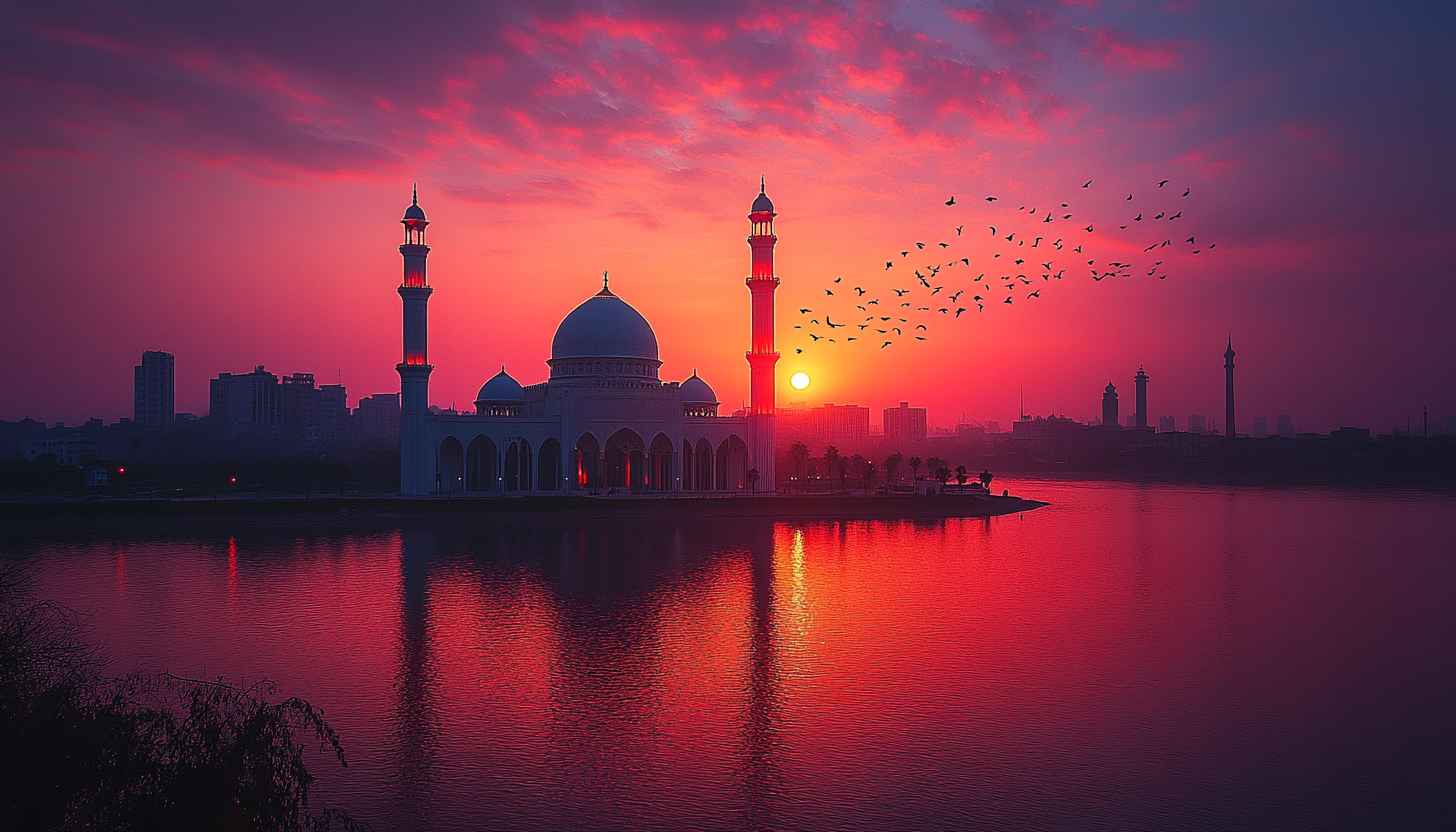 Mosque Wallpaper: Ramadan Kareem, Islamic Architecture, Sunset Scenery, Religious Theme