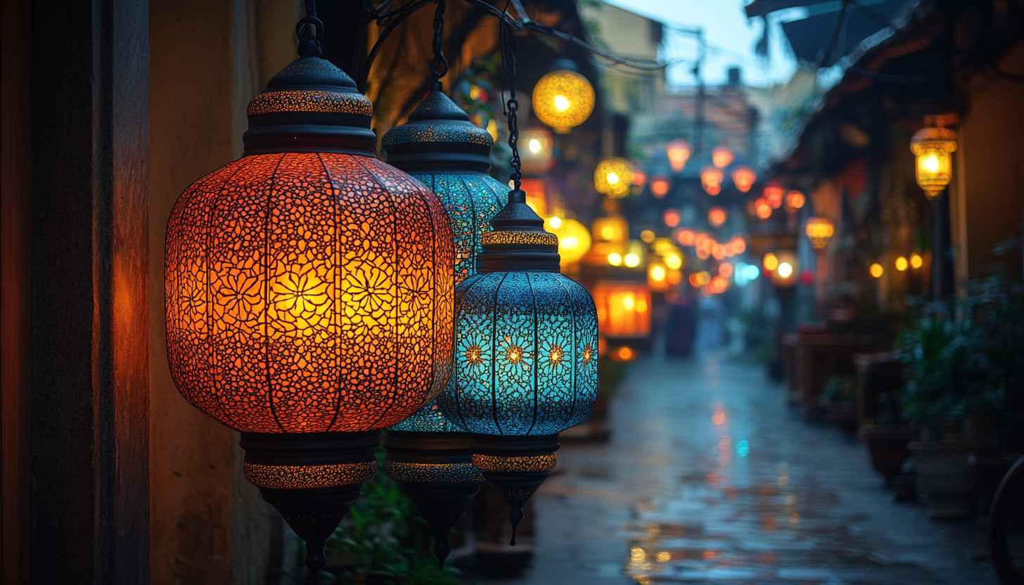 Lantern Wallpaper: Moroccan Style Lamps Glowing in the Dark