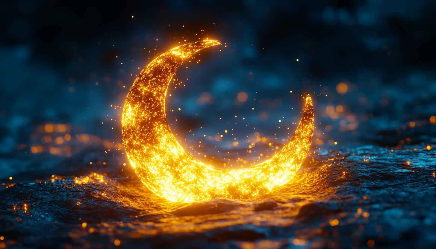 Ramadan Crescent Moon Wallpaper, Glowing Islamic Festive Background Image