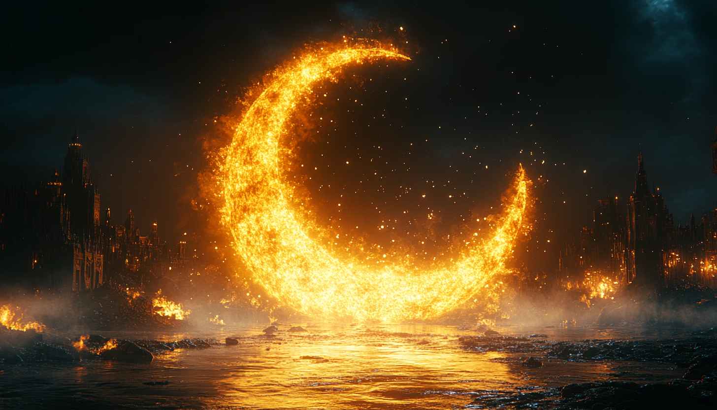 Ramadan Kareem Moon Fire Wallpaper, Eid Mubarak, Islamic Themes