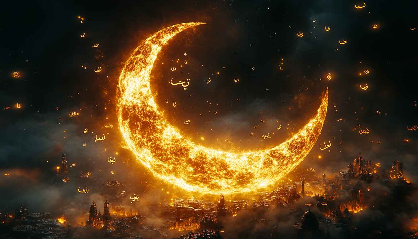 Ramadan Kareem Wallpaper: Crescent Moon, Cityscape, Islamic Art