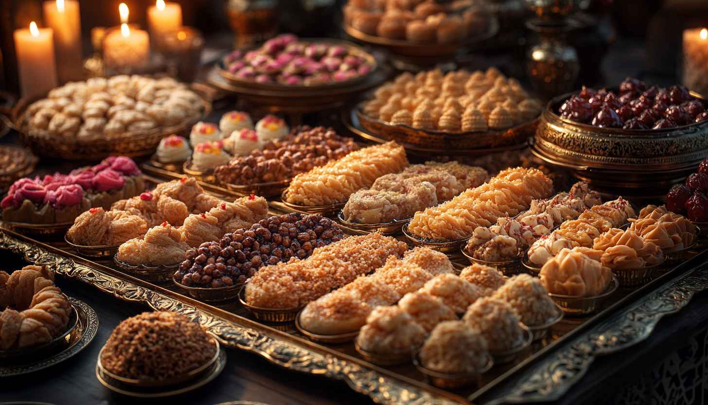 Ramadan Sweets Wallpaper, Eid Mubarak Dessert, Festive Food Background