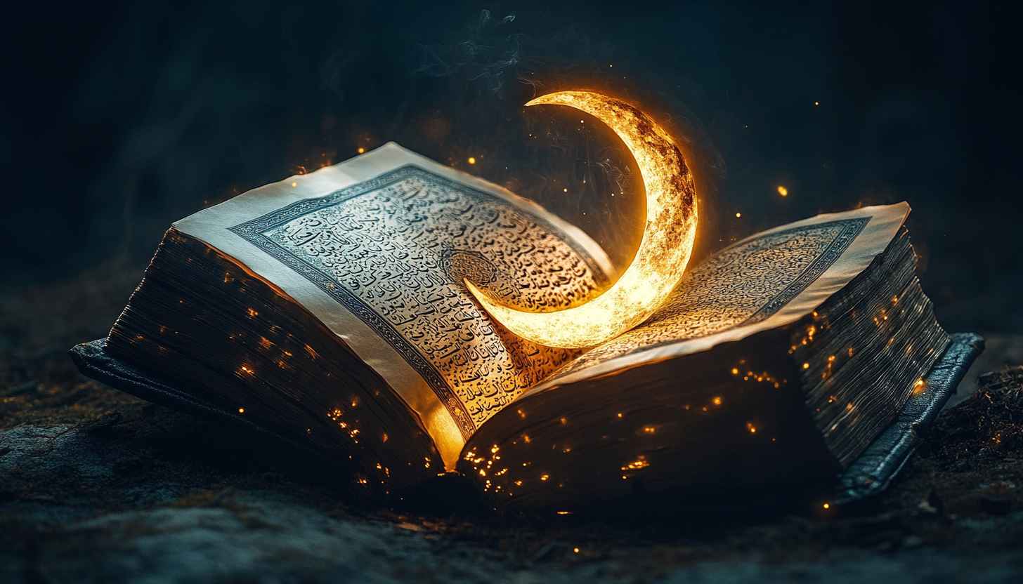 Ramadan Kareem Wallpaper: Islamic Book and Crescent Moon