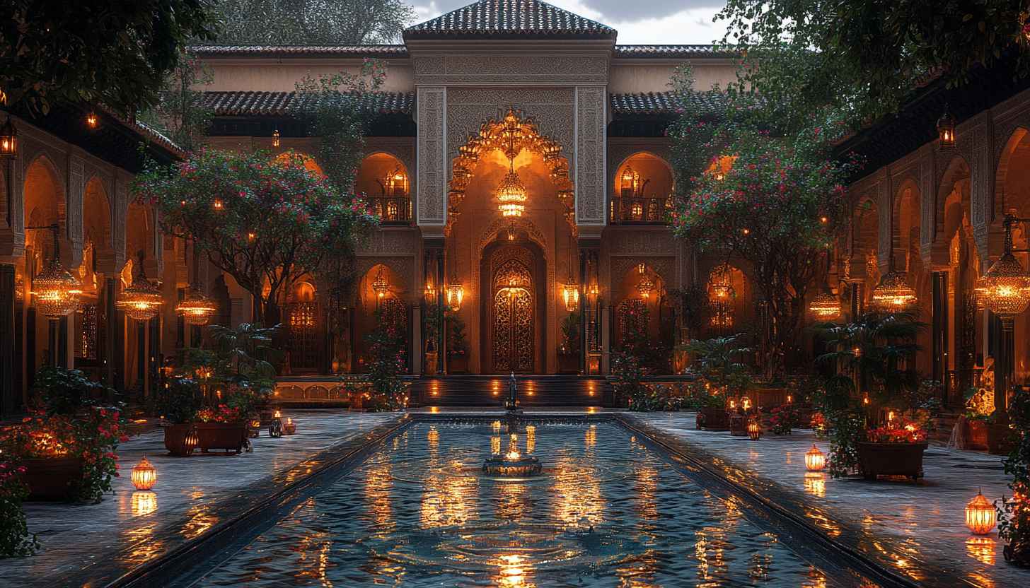 Moroccan Architecture Wallpaper, Luxury Palace, Interior Design, Night Scene