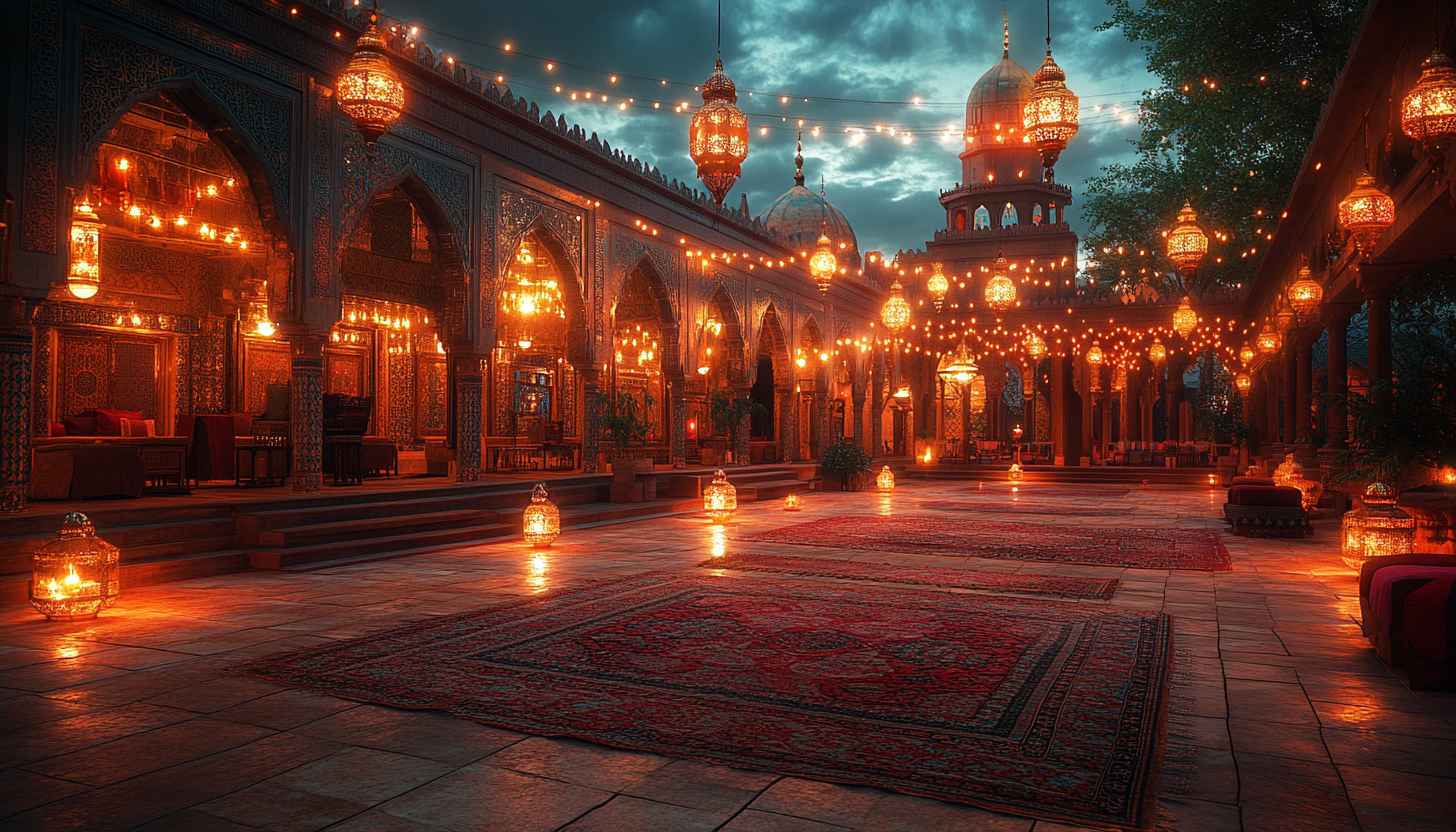 Ramadan Wallpaper: Festive Lights, Mosque Architecture, Night Scene