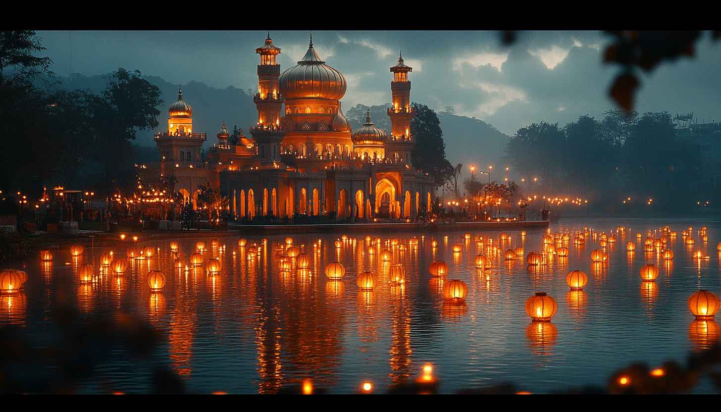 Ramadan Kareem Wallpaper, Mosque and Lanterns, Islamic Festival Wallpaper