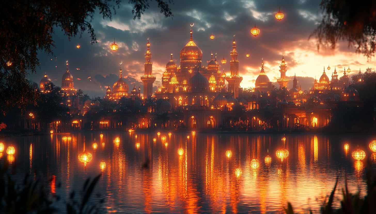 Ramadan Mubarak Wallpaper: Islamic Architecture, Golden Mosque, Night View