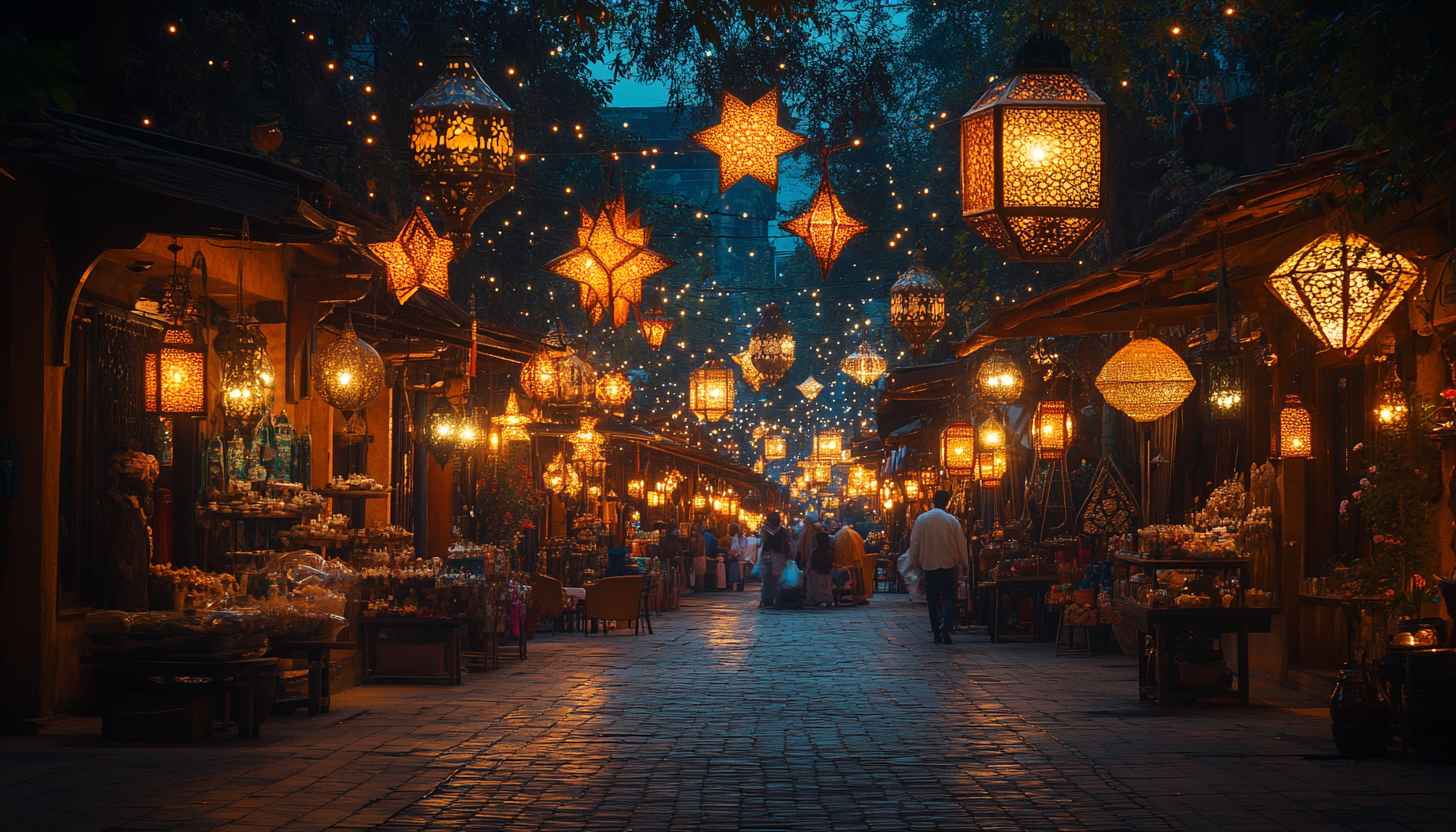 Lantern Wallpaper: Festival Night Market Street Scene 4K Wallpaper