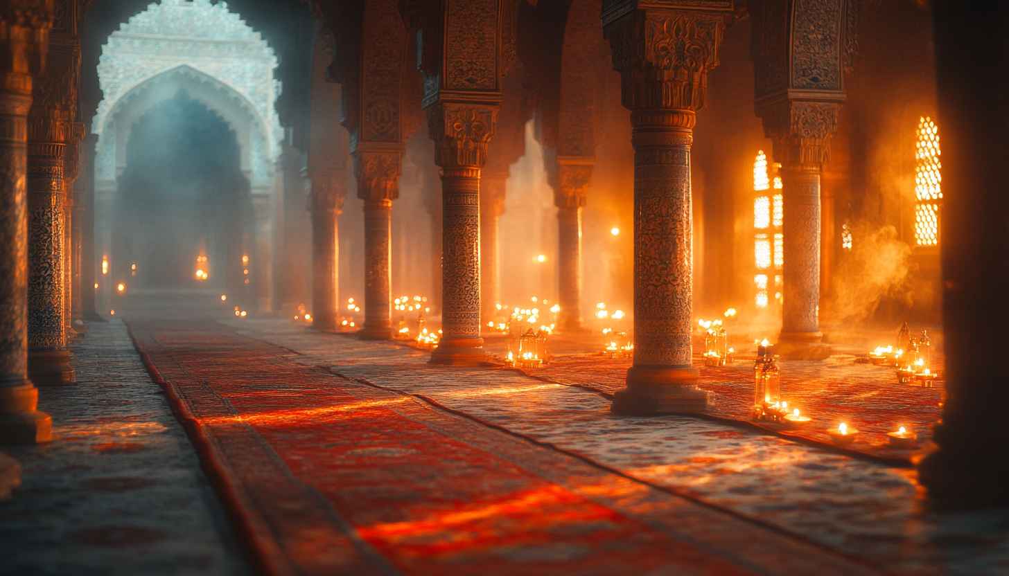 Mystical Temple Wallpaper, Candlelight, Fantasy Ambiance, 4K Resolution