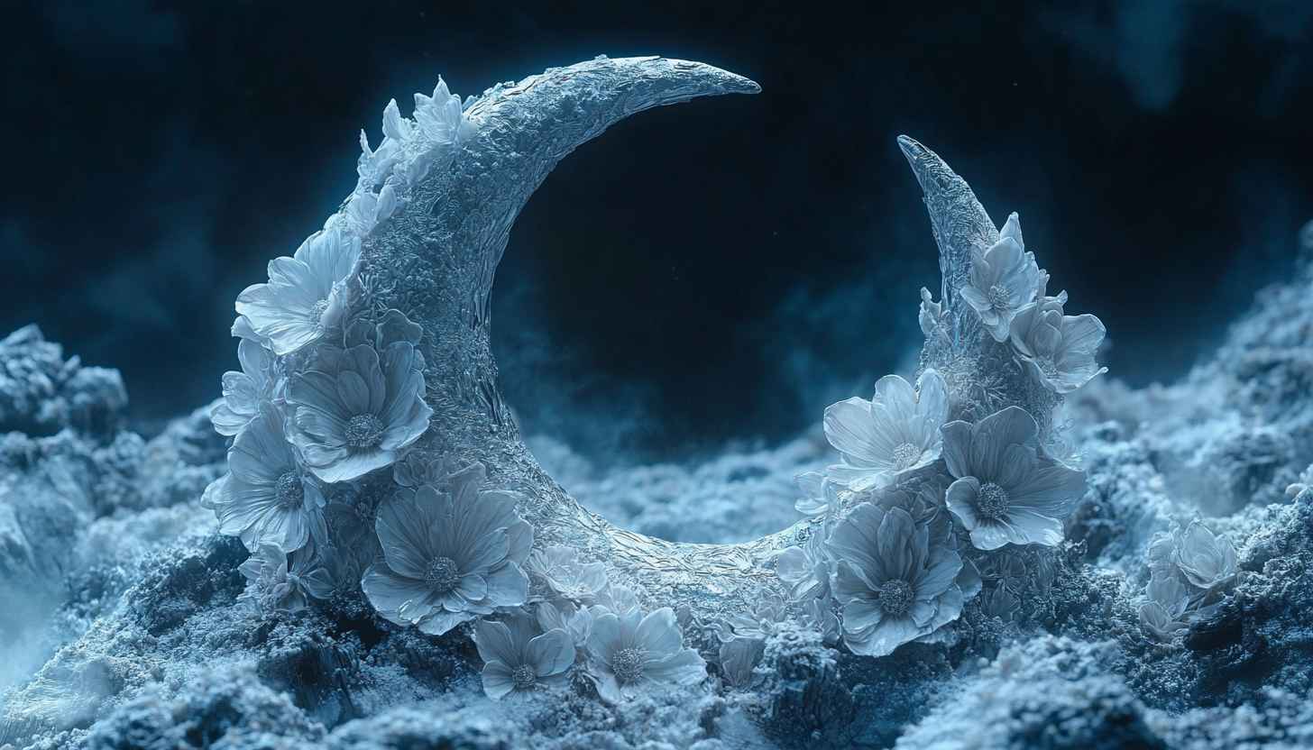 Floral Moon Wallpaper: Crescent Design, Artistic, Fantasy Background
