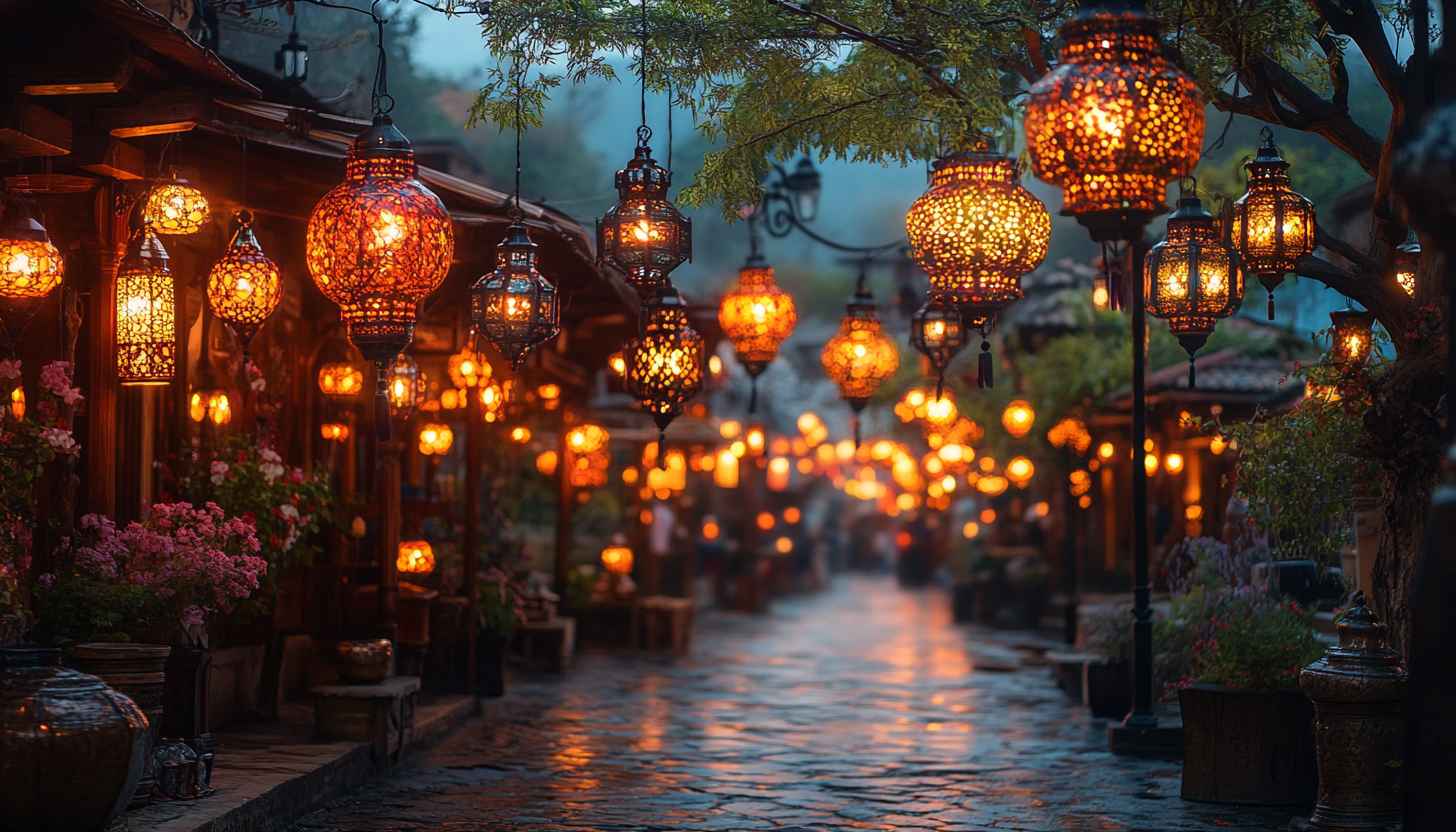Lantern Wallpaper: Decorative Street Lights, Evening Festival Lights Aesthetic
