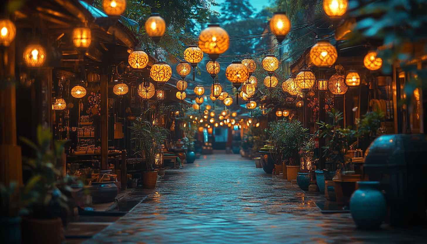 Lantern Wallpaper: Warm Light, Night Street, Aesthetic Desktop Background