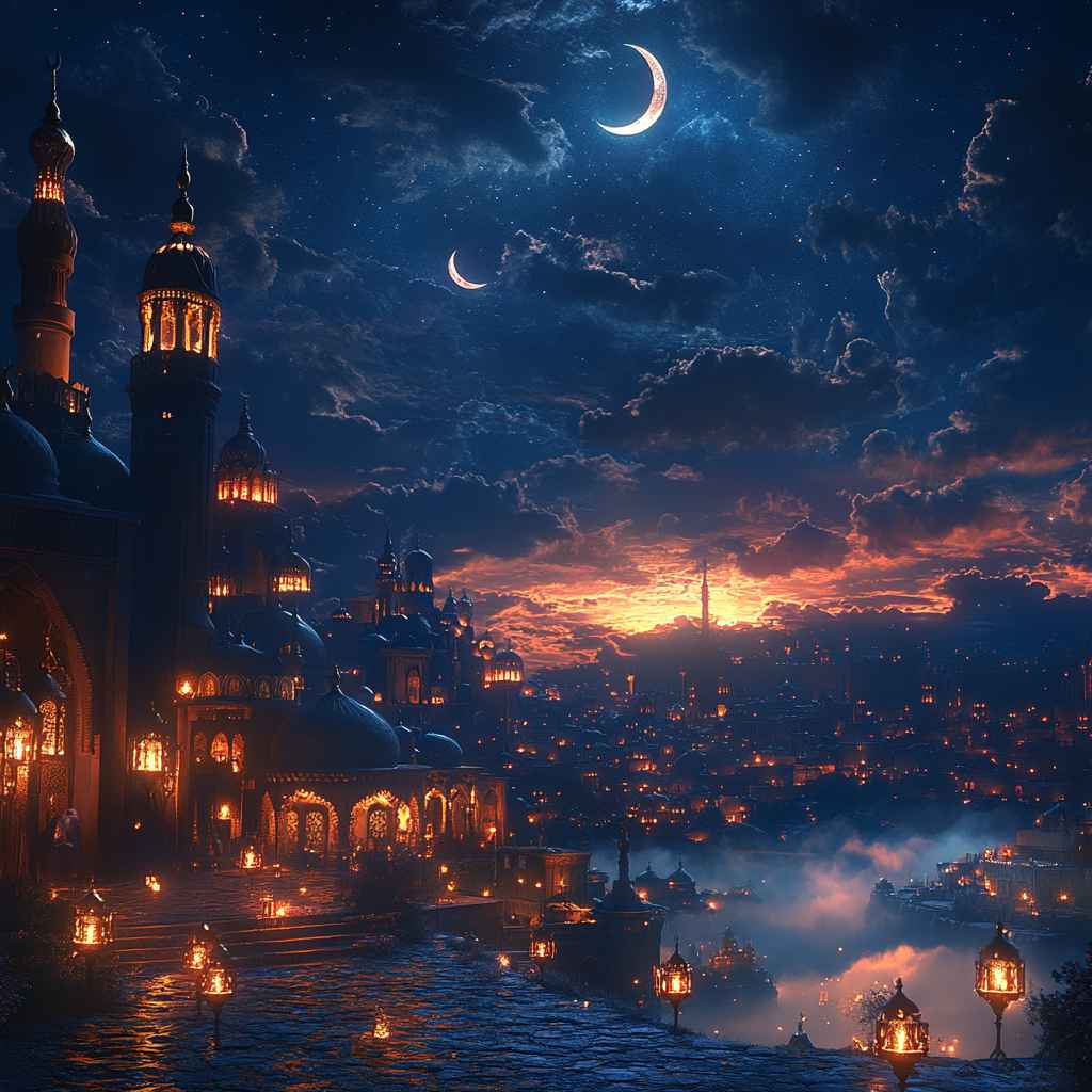 Ramadan Kareem Wallpaper, Islamic Night Scene, Crescent Moon Wallpaper