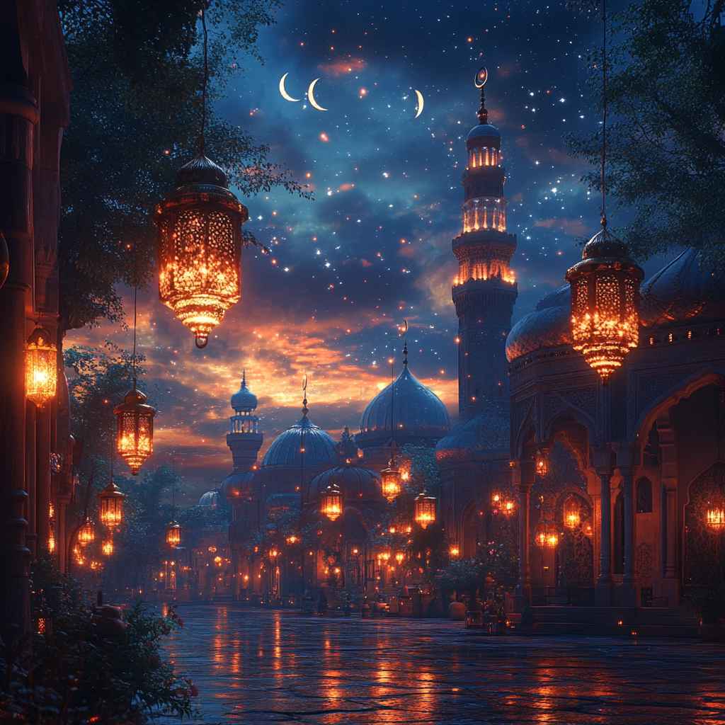 Ramadan Kareem Wallpaper: Islamic Mosque Night Lights 4k