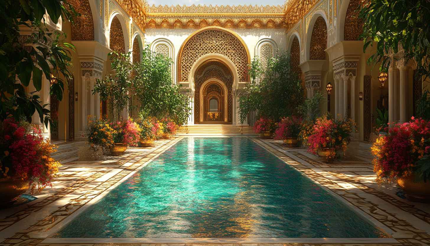 Luxurious Pool Wallpaper, Exotic Palace, Architecture Inspired Background