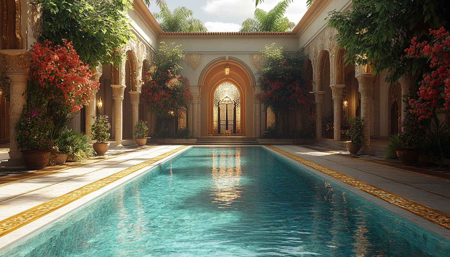 Luxury Pool Wallpaper, Architecture, Garden, Interior, 4K