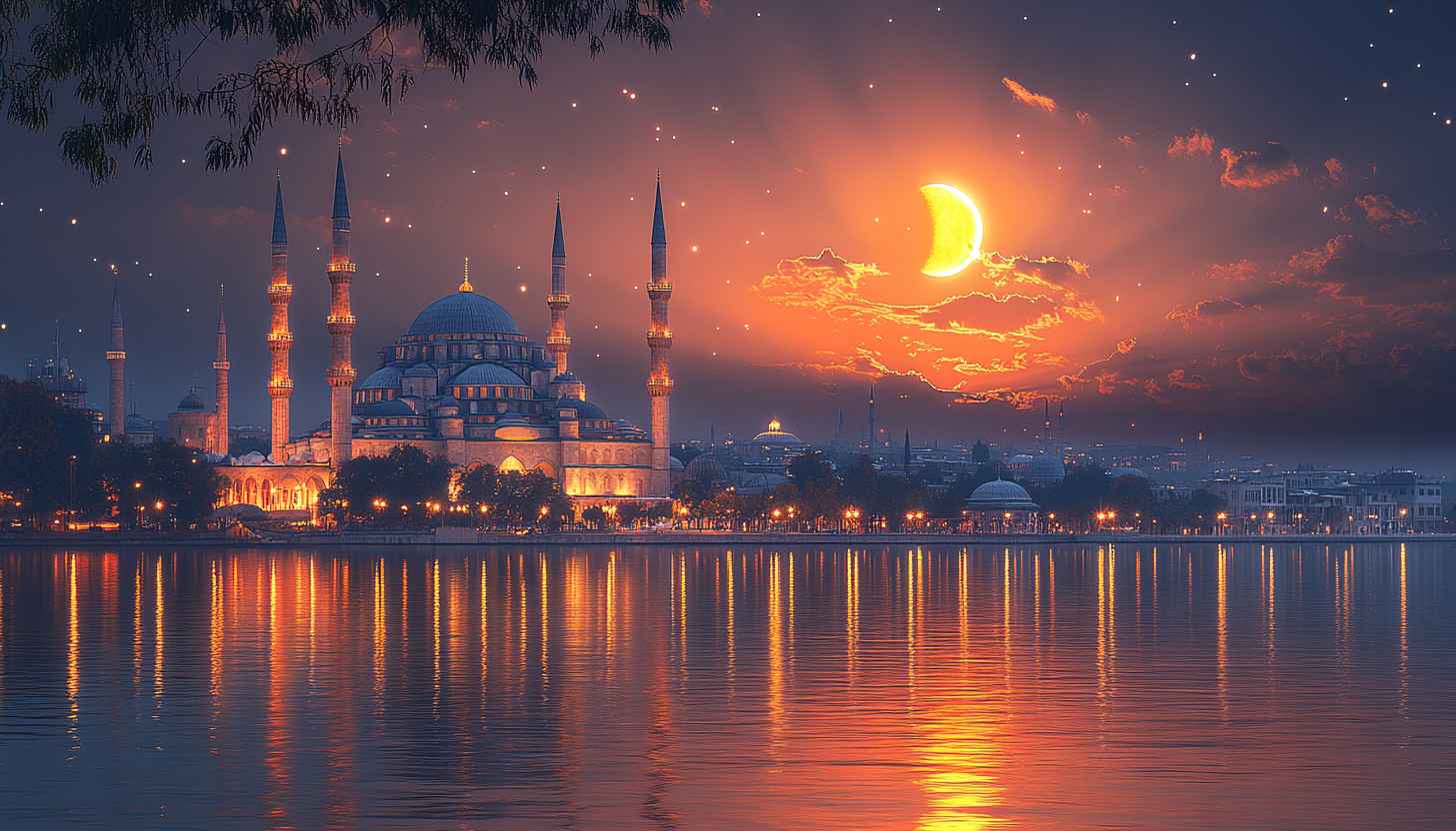 Ramadan Kareem Wallpaper: Mosque, Moon, Stars Night Scenery