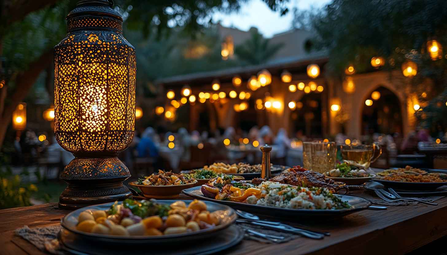 Ramadan Kareem Wallpaper: Iftar Feast, Arabic Lantern Lights