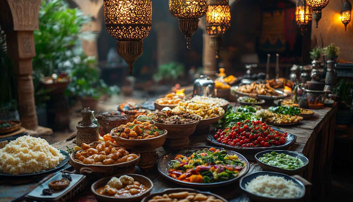 Buffet Wallpaper: Food, Lanterns, Dining, Feast, Table, Celebration