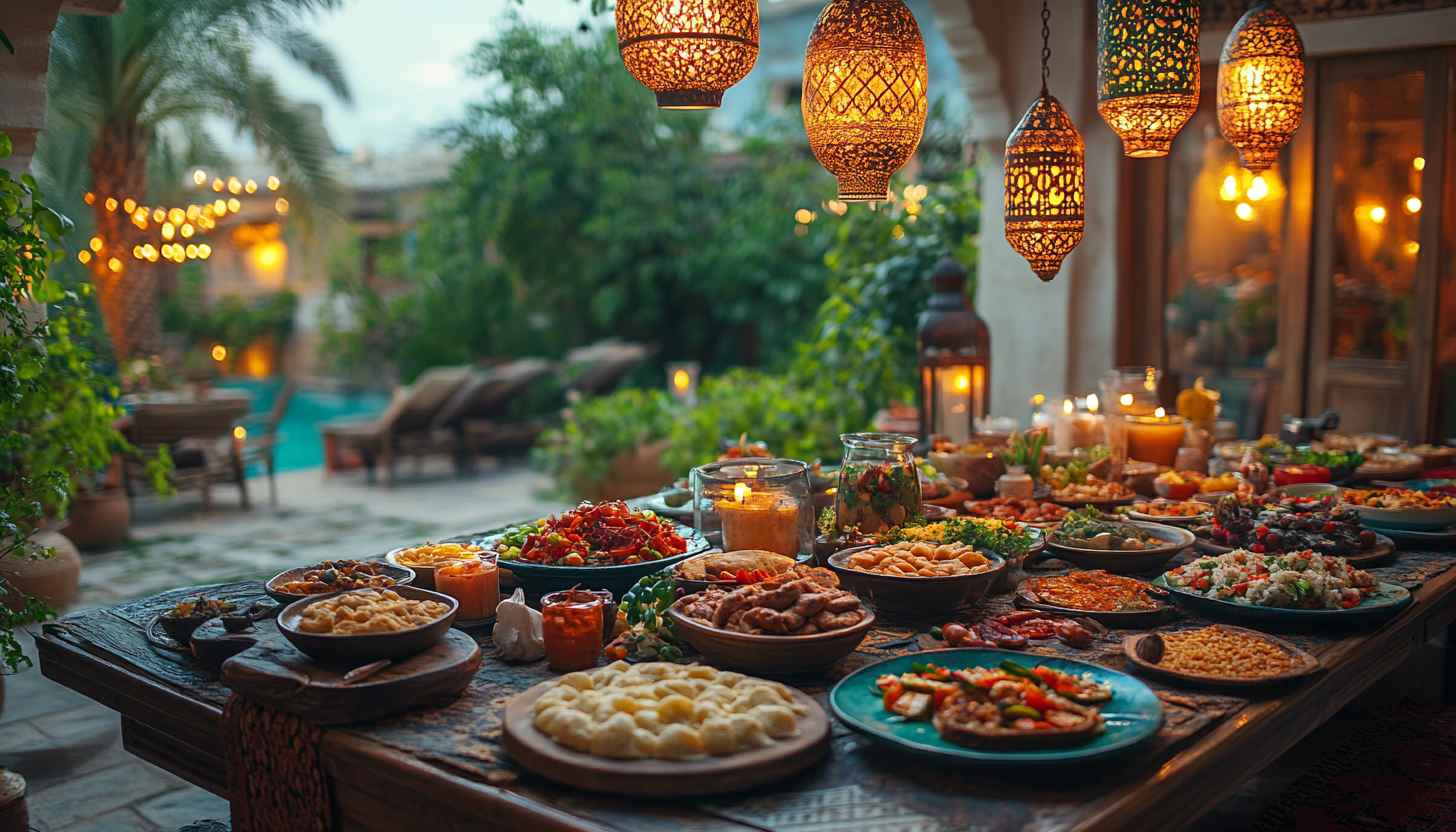Ramadan Feast Wallpaper: Festive Iftar Table 4k Wallpaper