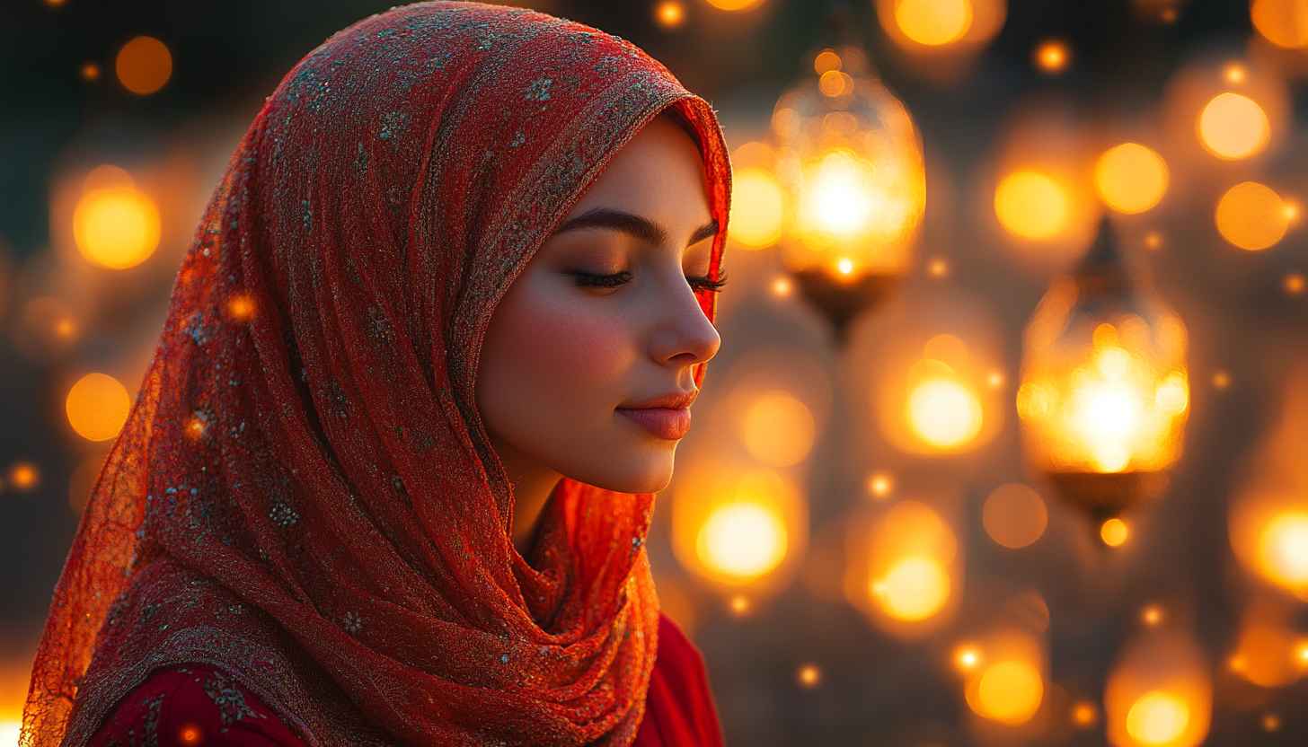 Ramadan Wallpaper: Muslim Woman with Lanterns 4K HD