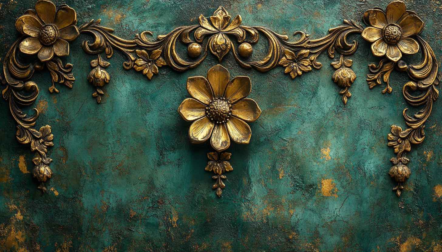 Floral Texture Wallpaper: Golden Flowers and Teal Art