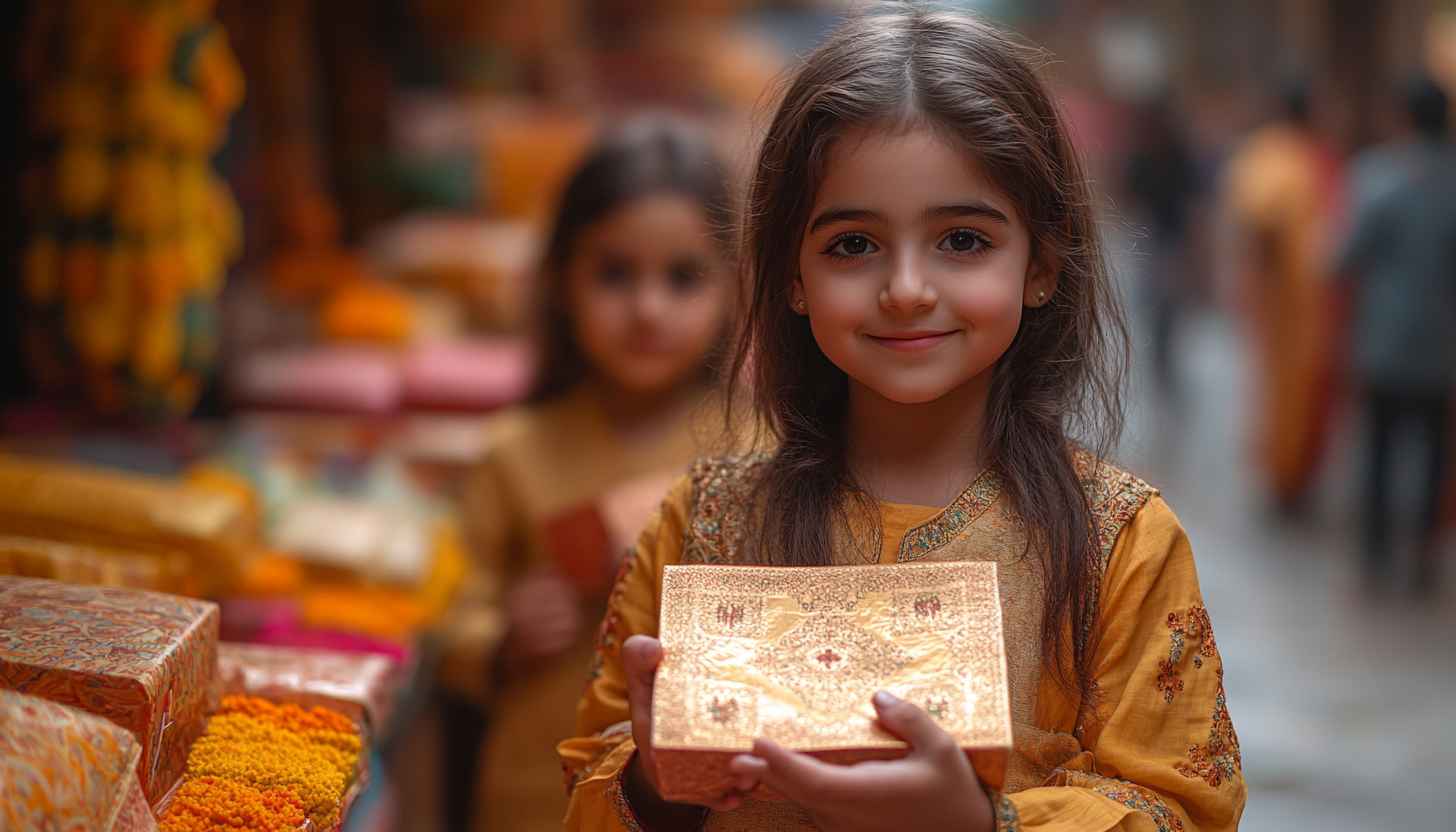 Diwali Festival Wallpaper: Cute Girl Celebrating with Gift in HD