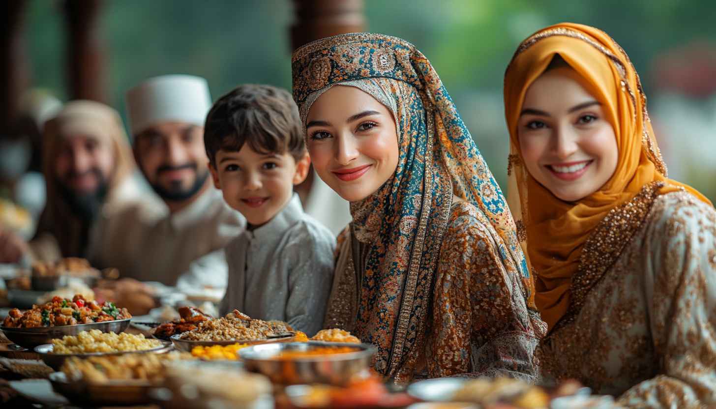 Eid Mubarak Wallpaper: Festive Family Gathering, Muslim Holiday Feast