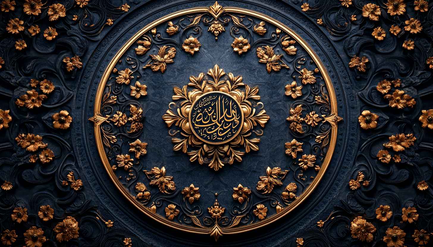 Islamic Wallpaper: Golden Calligraphy, Floral Art, 4K Resolution