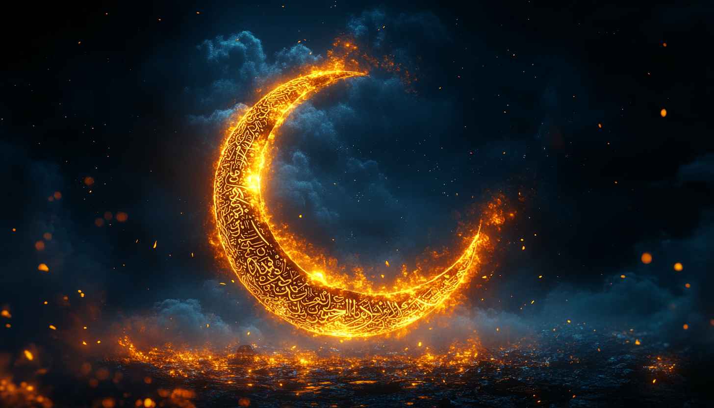 Ramadan Kareem Wallpaper: Glowing Crescent Moon Islamic Festive Art