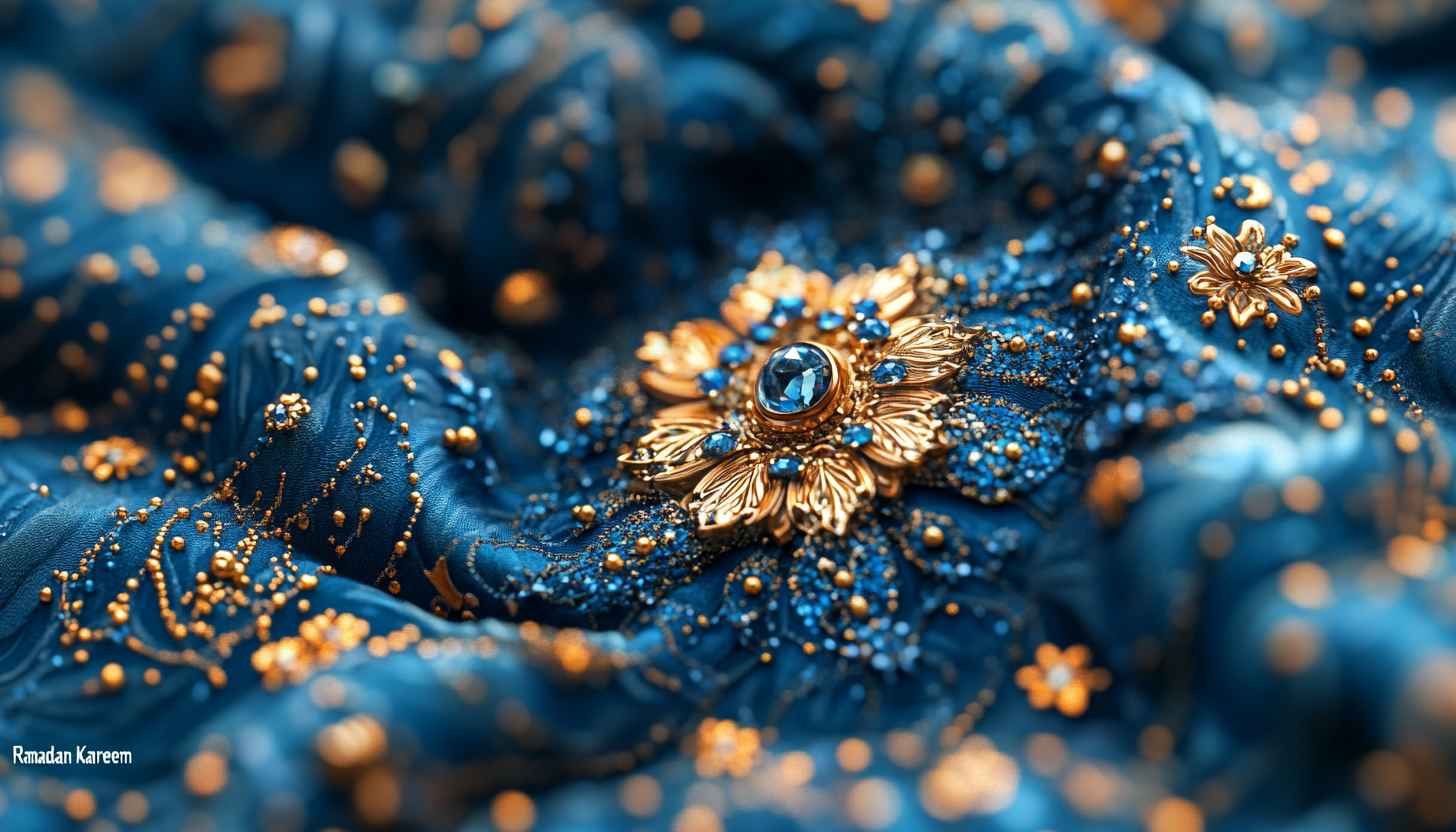 Ramadan Kareem Wallpaper: Luxurious Blue Gold Islamic Floral Theme