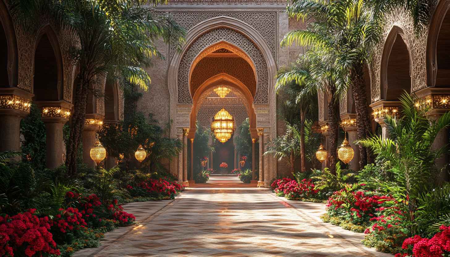 Moroccan Architecture Wallpaper, Islamic Design, Palace Garden Scenery, UHD