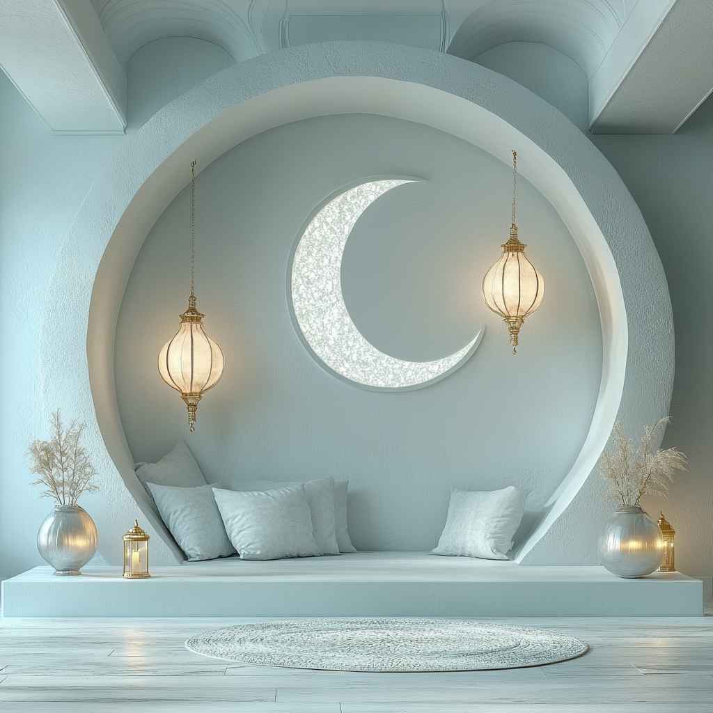 Ramadan Wallpaper: Crescent Moon, Lanterns, and Festive Interior Design