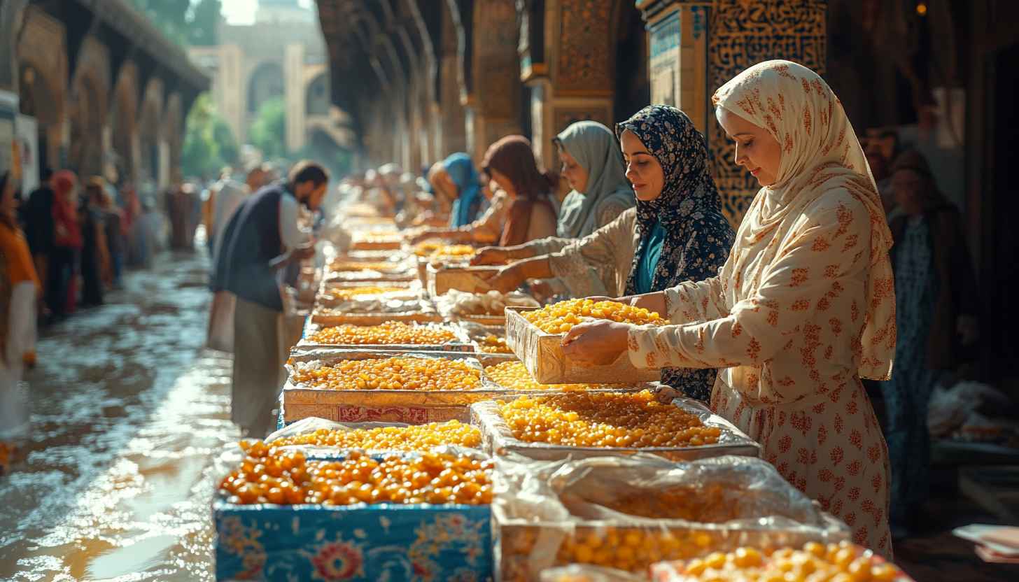 Ramadan Festival Wallpaper: Traditional Sweets Market Scene 4K